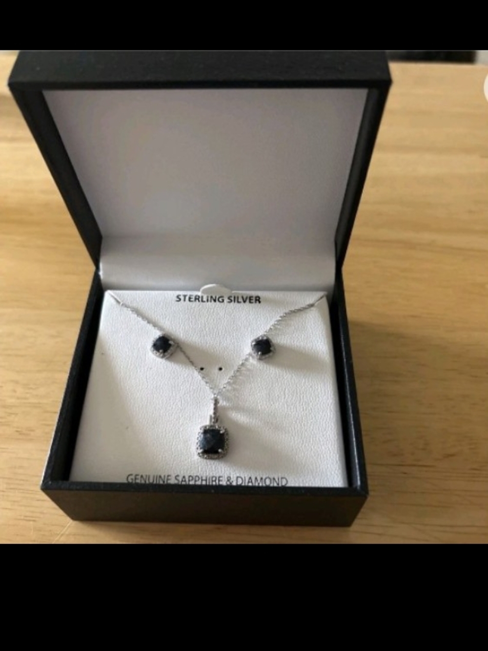 Sterling Silver Sapphire Pendant Necklace and Stud Earrings Set